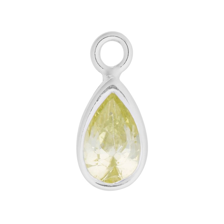 Peridot 8x5mm Teardrop CZ Crystal Sterling Silver Charm - Birthstone August