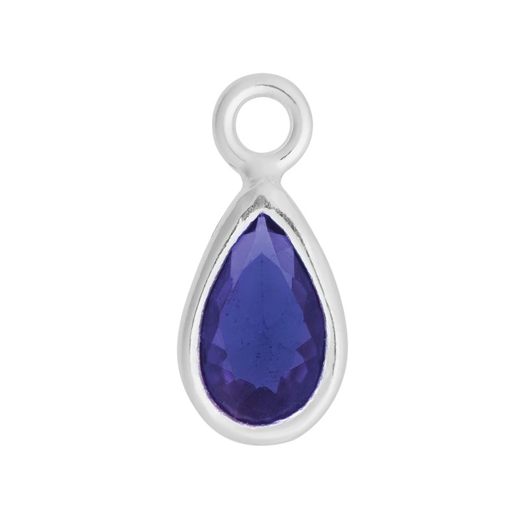 Sapphire 8x5mm Teardrop CZ Crystal Sterling Silver Charm - Birthstone September