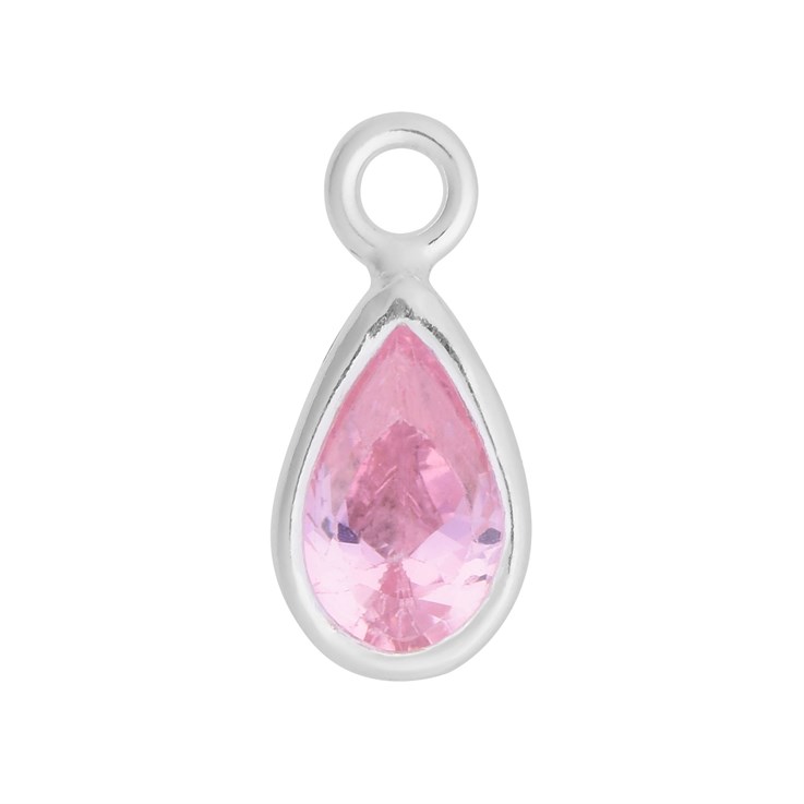 Tourmaline 8x5mm Teardrop CZ Crystal Sterling Silver Charm - Birthstone October