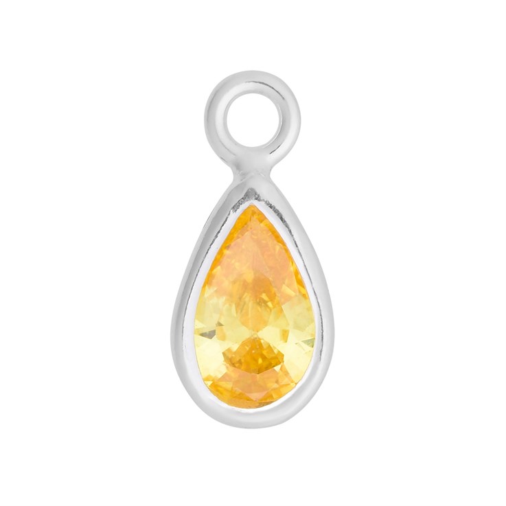 Topaz 8x5mm Teardrop CZ Crystal Sterling Silver Charm - Birthstone November