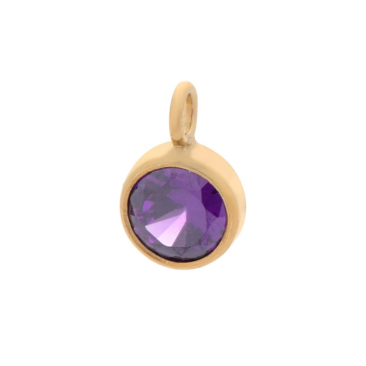 Amethyst 4mm CZ Crystal Gold Filled Charm - Birthstone February