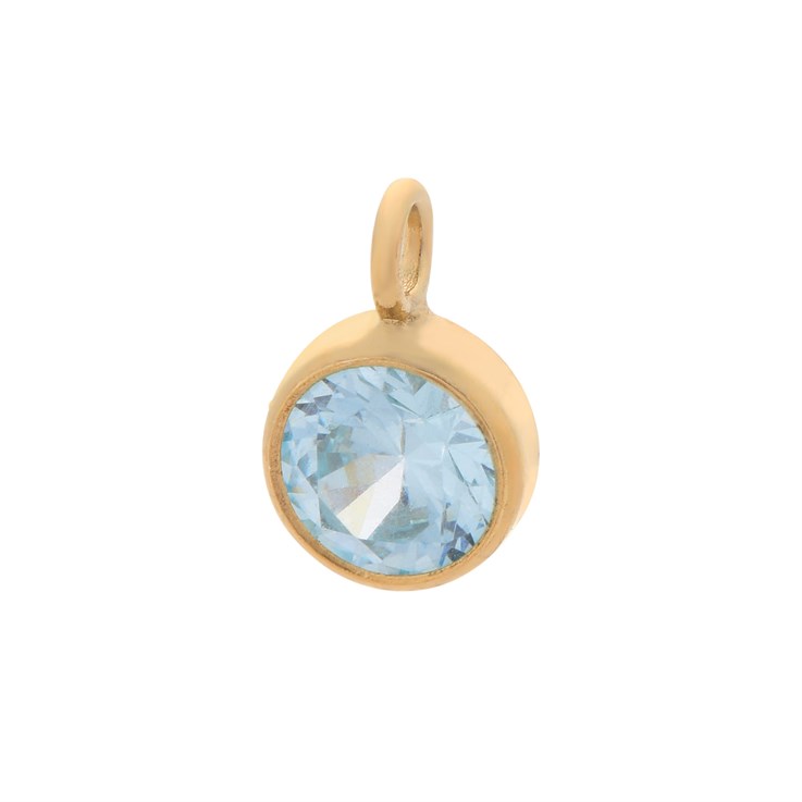 Aquamarine 4mm CZ Crystal Gold Filled Charm - Birthstone March