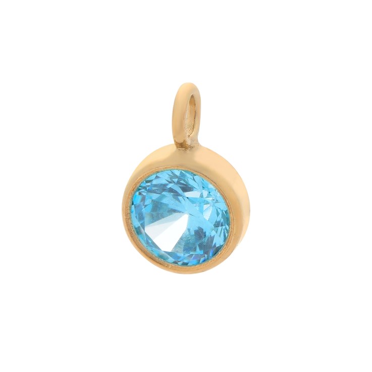 Blue Topaz 4mm CZ Crystal Gold Filled Charm - Birthstone December