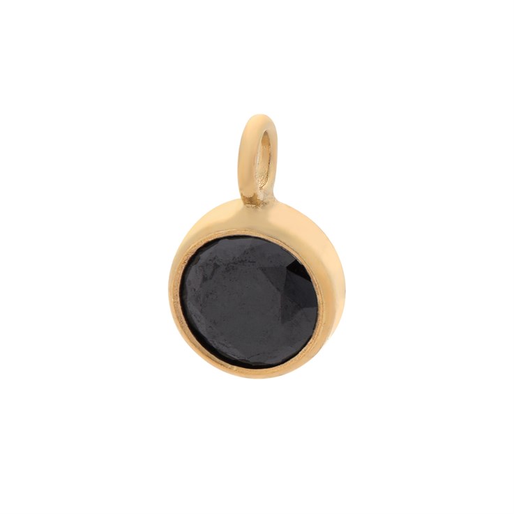 Black Onyx 4mm CZ Crystal Gold Filled Charm