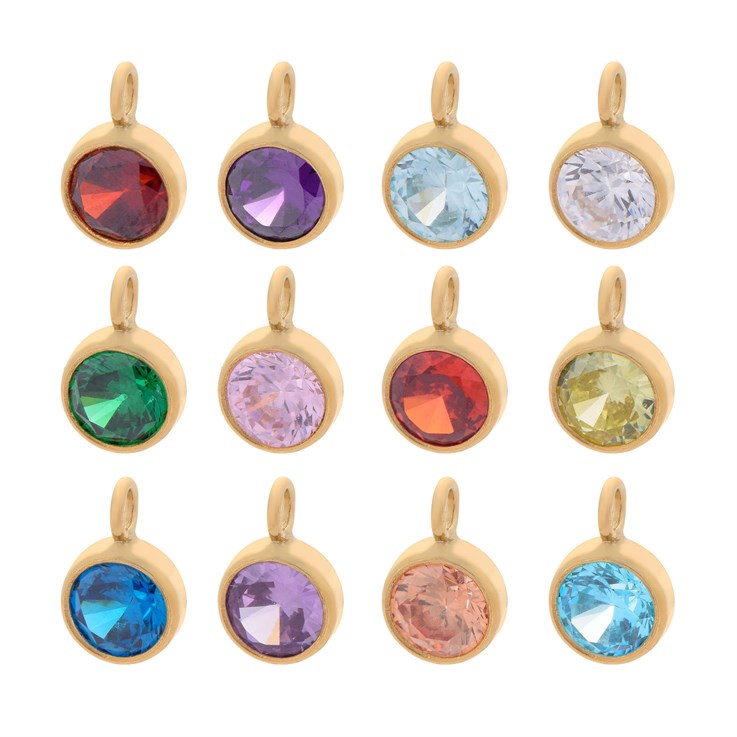 Birthstone Set 4mm CZ Crystal Gold Filled Charm - Set of 12