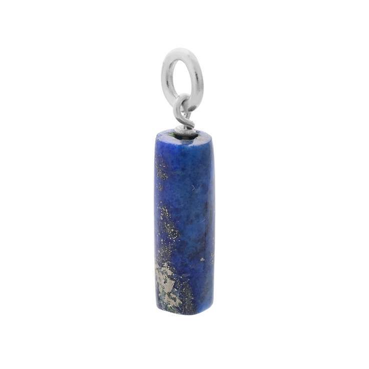 Lapis 15x5mm Tube Charm Sterling Silver