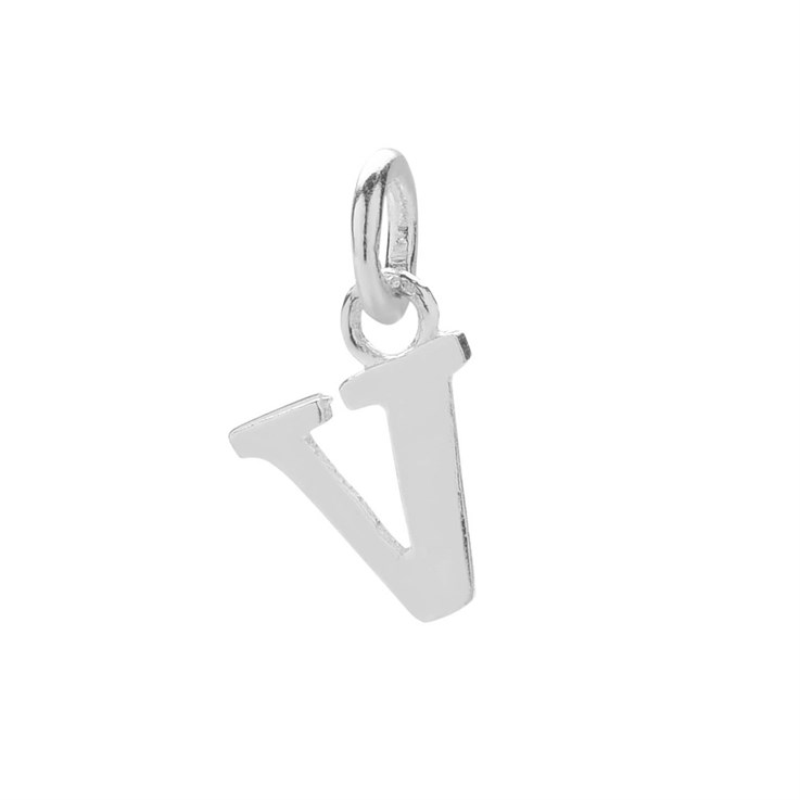 11mm Serif Uppercase 'V' Initial Charm Sterling Silver