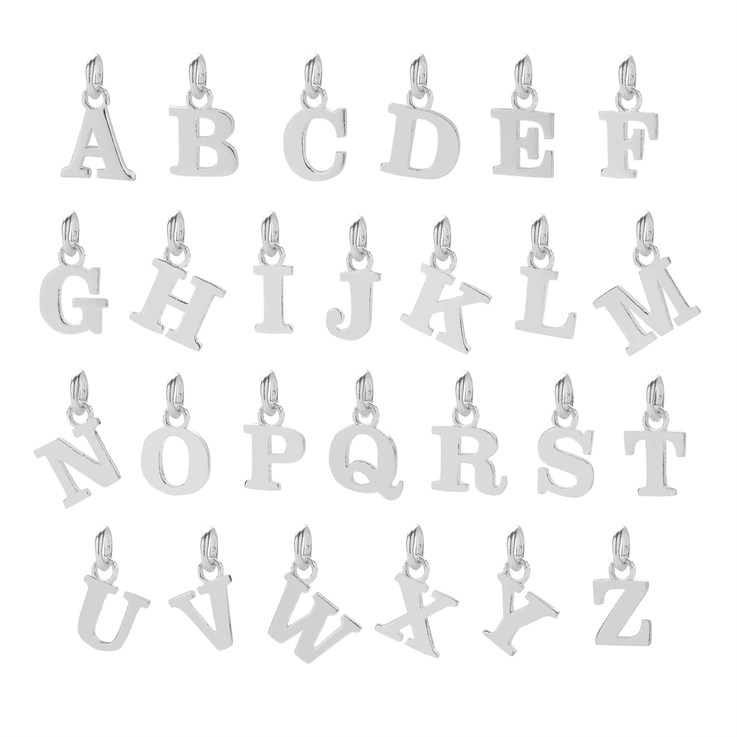 11mm Serif Uppercase 'A-Z' Initial Charm Set of 26 Sterling Silver