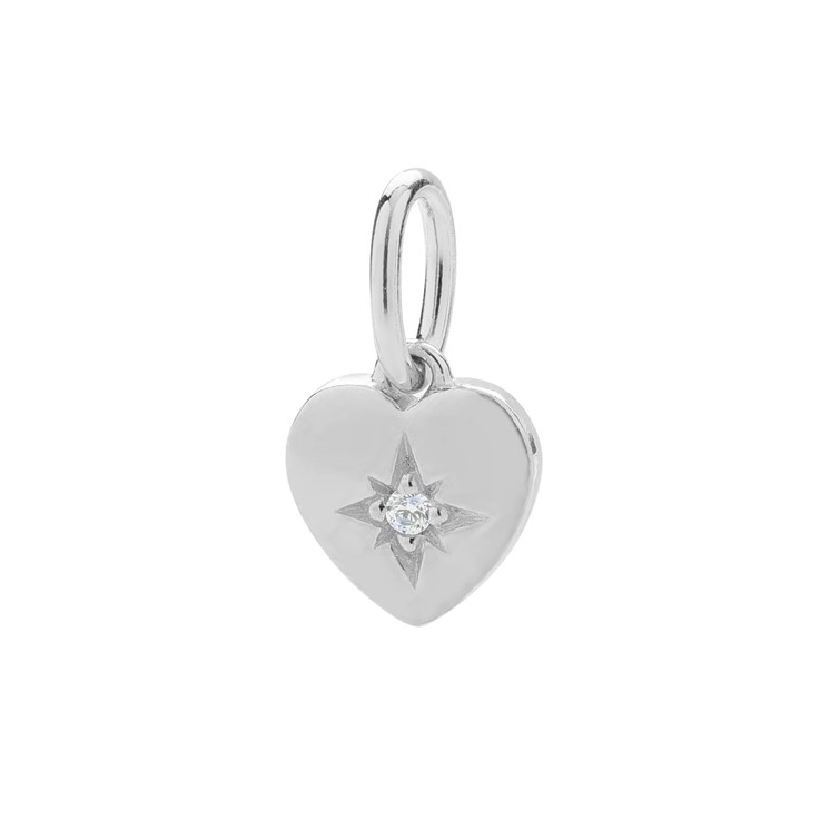 CZ Star in Heart Charm Pendant Sterling Silver