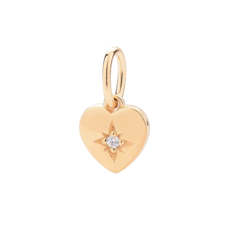 CZ Star in Heart Charm Pendant Gold Plated Sterling Silver Vermeil