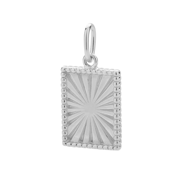 Rectangular Framed Framed Sunburst 14x9mm Charm Pendant Sterling Silver