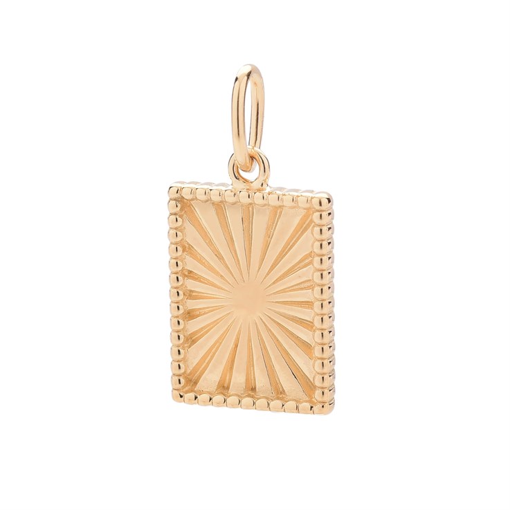 Rectangular Framed Sunburst 14x9mm Charm Pendant Gold Plated Sterling Silver Vermeil