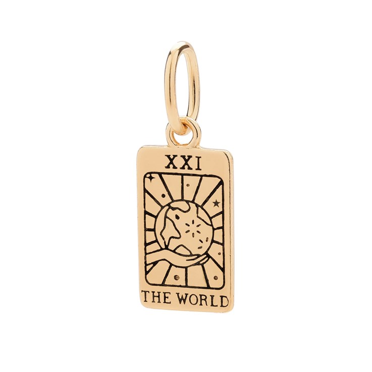 World Tarot Card Charm Pendant Gold Plated Sterling Silver Vermeil