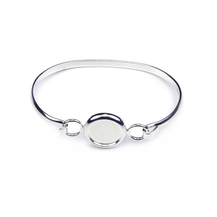 Small Adult/Childs 55mm Bangle with 12mm Smooth Edge Top Cup for Cabochon Silver Plated