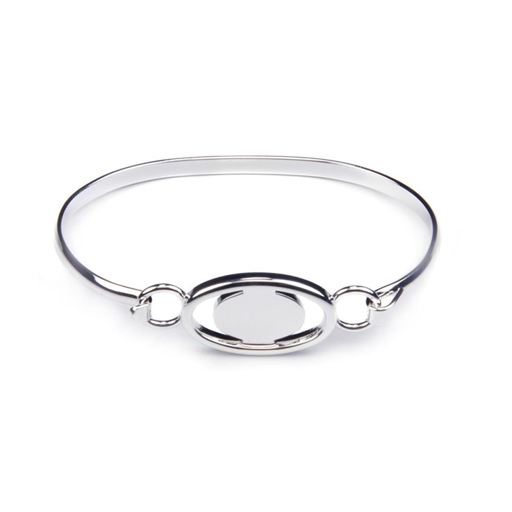 Halo Small Adult/Childs 55mm Bangle with 14x10mm pad for Cabochon Silver Plated