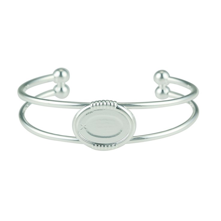 Fluted Design Torque Bangle with 18x13mm Cup for Cabochon  Silver Plated