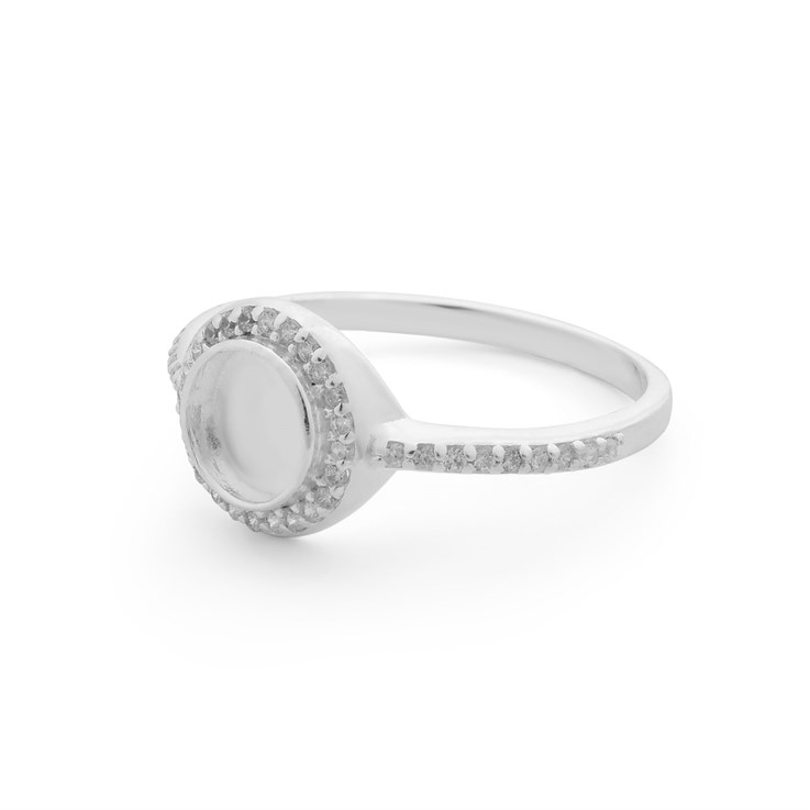 CZ Encrusted Ring with 6mm Cup for Cabochon Size 7 (O) Sterling Silver