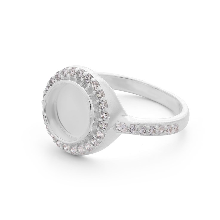 CZ Encrusted Ring with 8mm Cup for Cabochon Size 7 (O) Sterling Silver