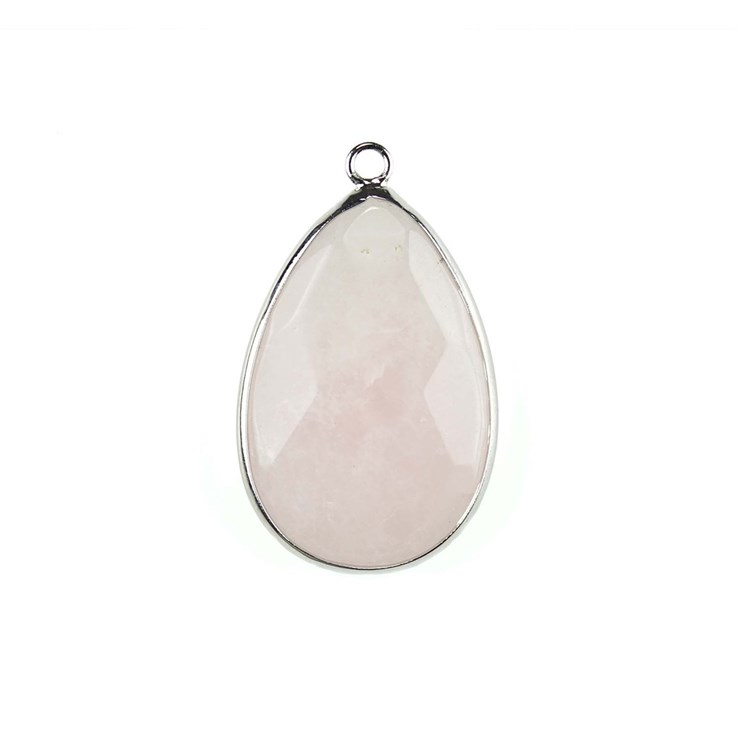 Gemstone Facet Teardrop Pendant/Dropper Rose Quartz 22x30mm