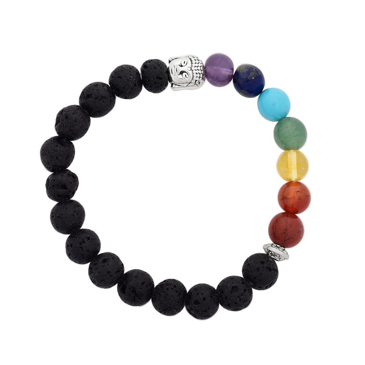 Chakra and Lava Rock 8mm Buddha Bead Bracelet