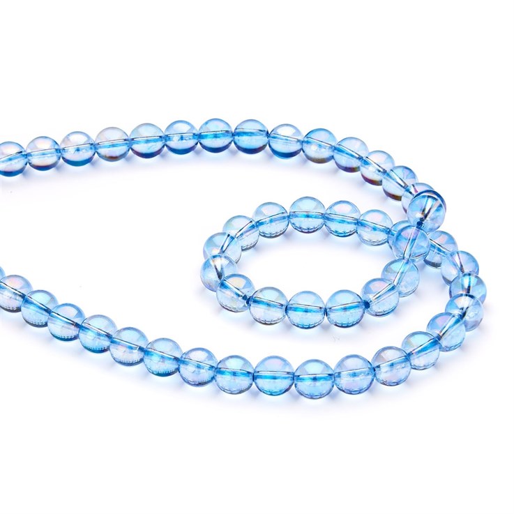 8mm Aqua Aura Crystal  'A'  Quality Round Gemstone Bead 39cm strand