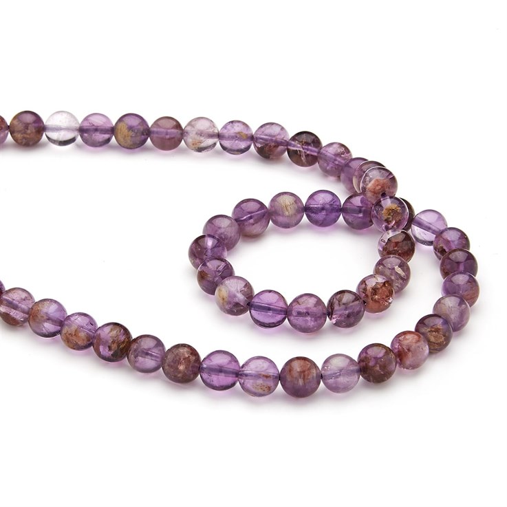 8mm Purple Ghost Crystal Quartz  Round Bead 39cm Strand