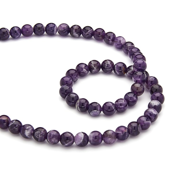 8mm Round Gemstone Bead Amethyst Natural (8-9mm) Approx 38cm strand