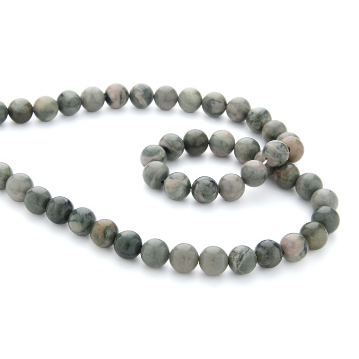 8mm Round Gemstone Bead Green Wood Jasper 40cm Strand