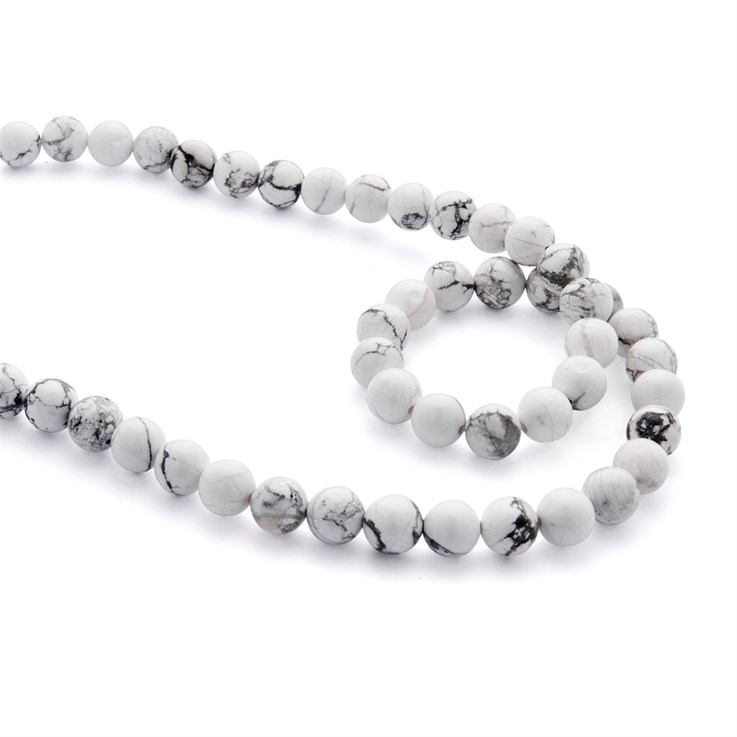 8mm Round gemstone bead Howlite White  'A'  Quality  40cm strand