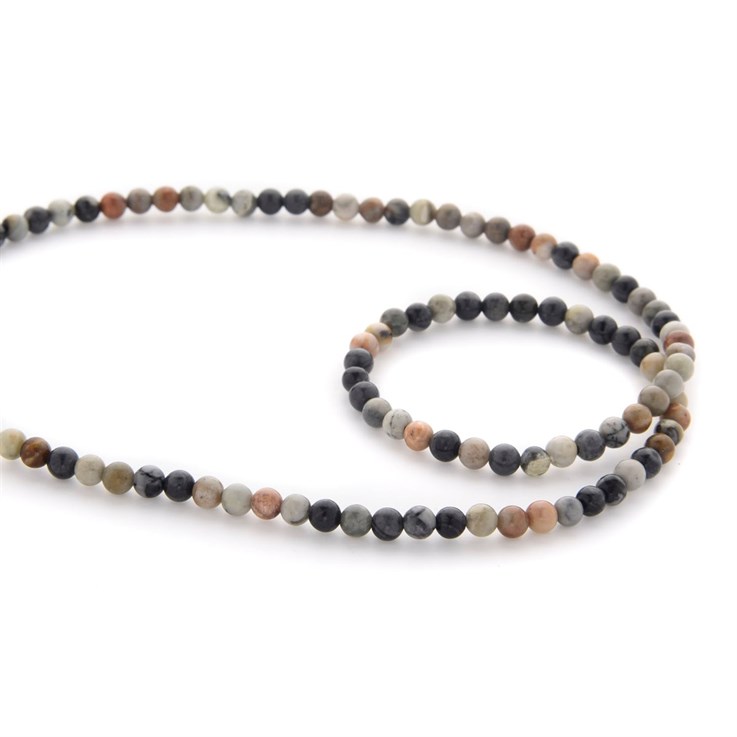 4mm Round gemstone bead Jasper Picasso 40cm strand