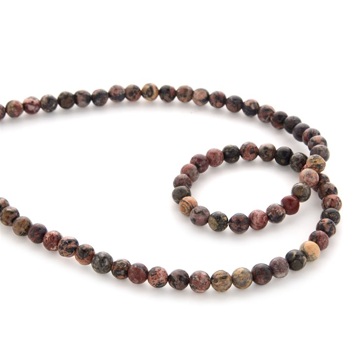 6mm Round gemstone bead Leopardskin Rhyolite 40cm strand