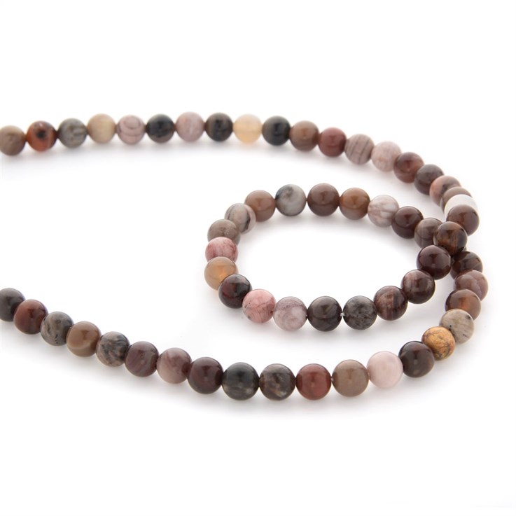 6mm Round gemstone bead Petrified Wood 40cm strand