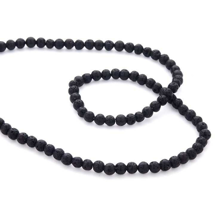 4mm Round Gemstone Bead Black Lava Rock 38cm strand