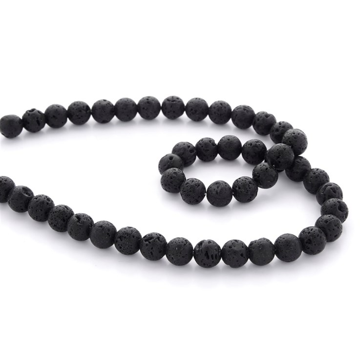 8mm Round Gemstone Bead Black Lava Rock 40cm strand