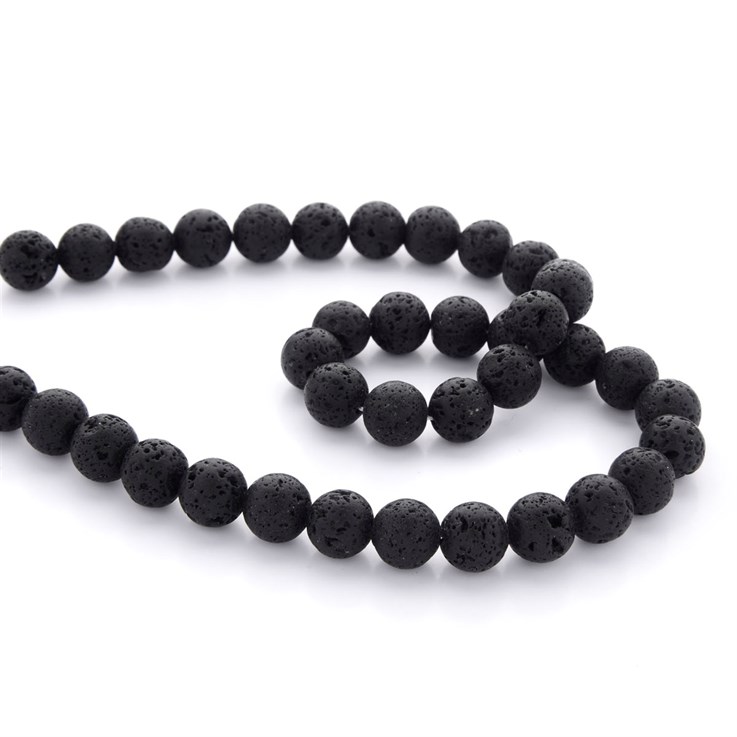 10mm Round Gemstone Bead Black Lava Rock 40cm strand