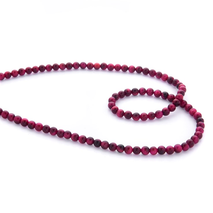 4mm Round Gemstone Bead Pink Dyed Tiger Eye A Quality 40cm Strand