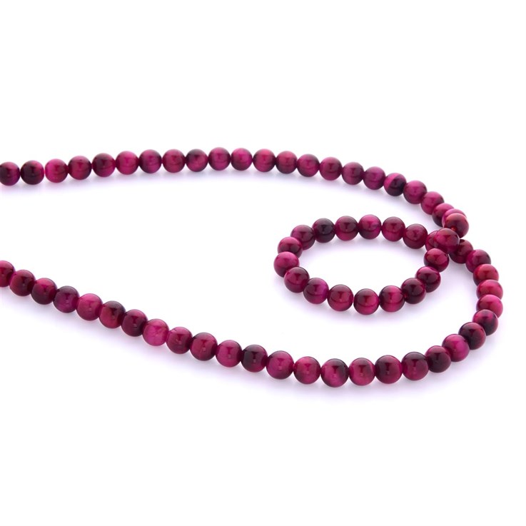 6mm Round Gemstone Bead Pink Dyed Tiger Eye A Quality 40cm Strand