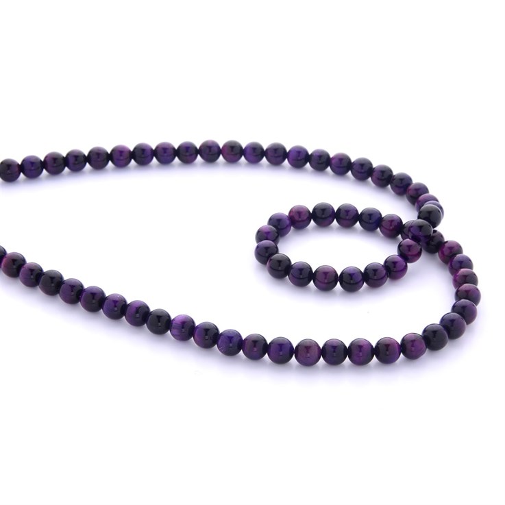 6mm Round Gemstone Bead Purple Dyed Tiger Eye A Quality 40cm Strand