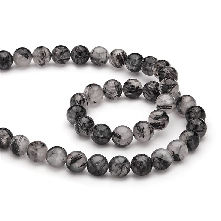 10mm Black Rutilated Quartz A Grade (9-10mm) 39cm Strand