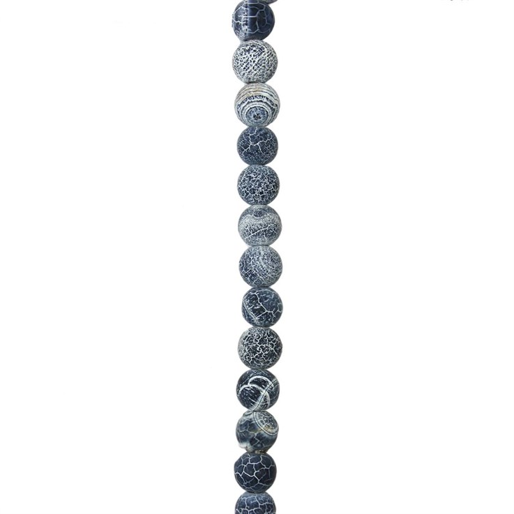 6mm Round gemstone bead  Frosted Cracked Agate Navy/Black & White (Dyed)  40cm strand