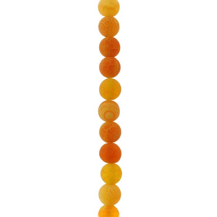 8mm Round gemstone bead  Frosted Cracked Agate Orange (Dyed) (7-8mm) 40cm strand