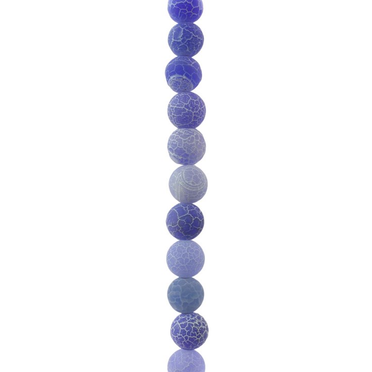 8mm Round gemstone bead  Frosted Cracked Agate Blue (Dyed)  40cm strand