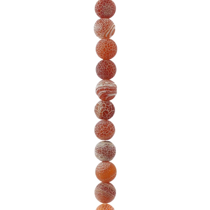 8mm Round gemstone bead  Frosted Cracked Agate Red (Dyed)  40cm strand