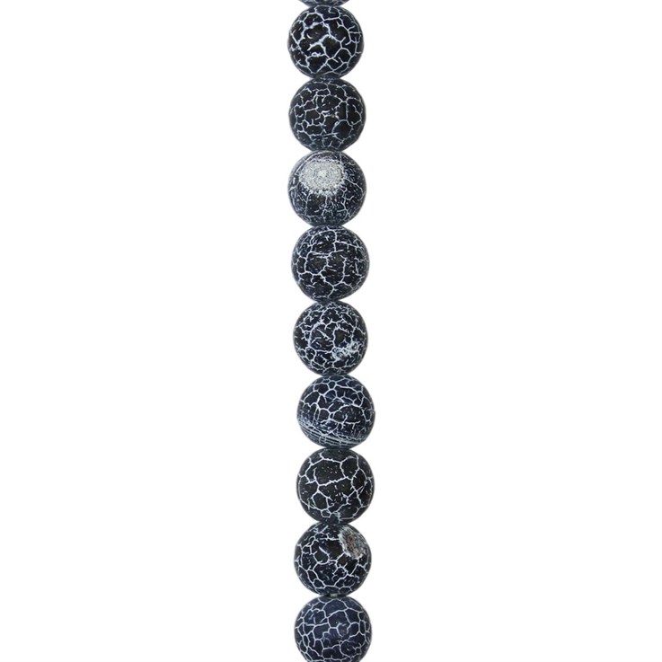 8mm Round gemstone bead  Frosted Cracked Agate Navy/Black & White (Dyed)  40cm strand