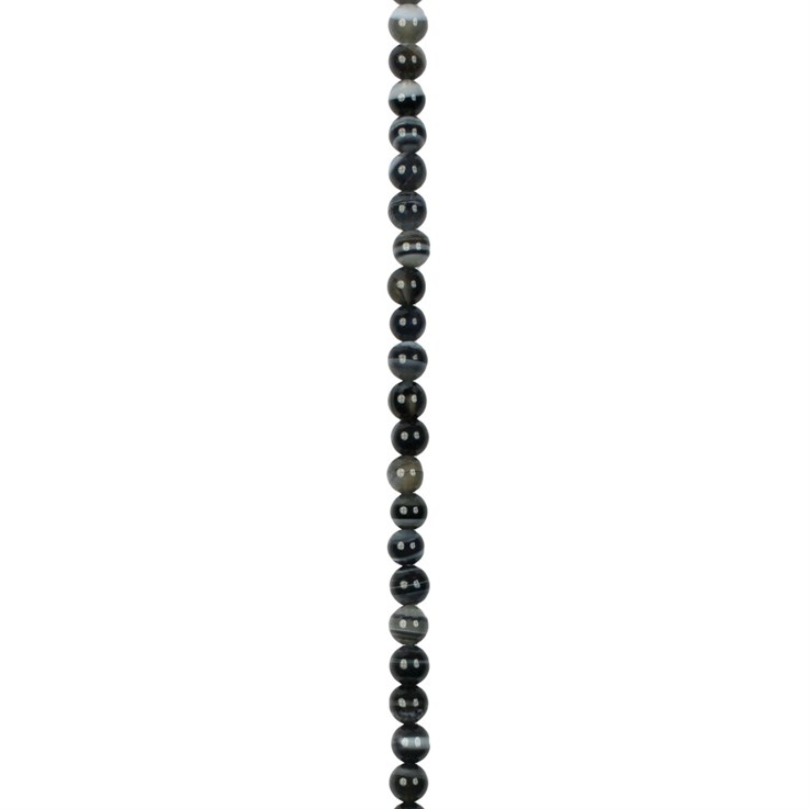 4mm Round gemstone bead Black Banded Agate 'A' Quality 40cm strand