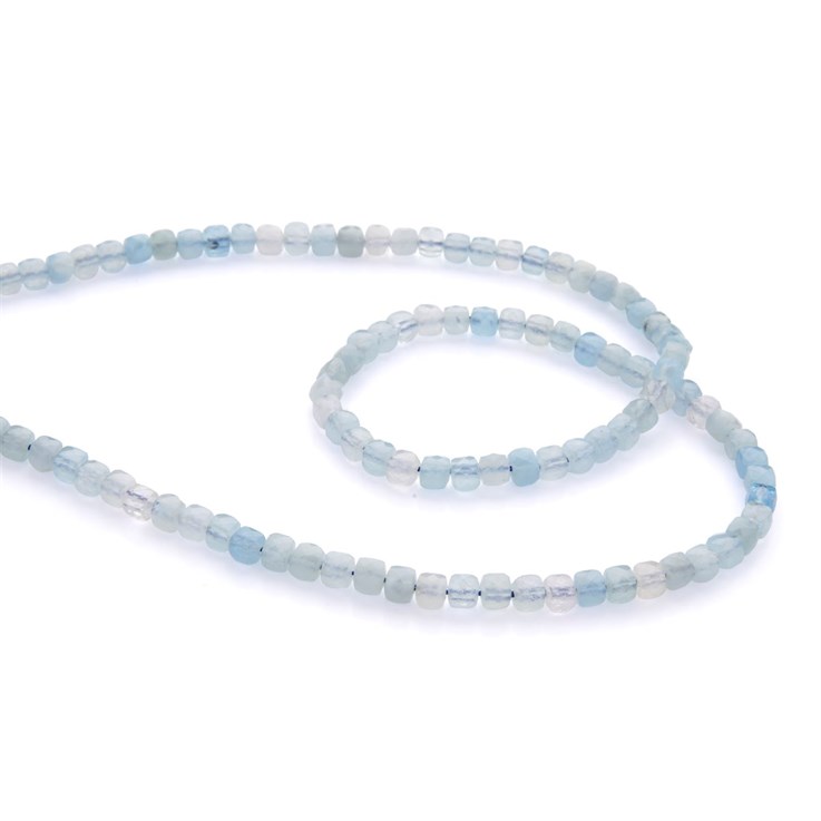 Aquamarine A Grade 4mm Faceted Cube  Gemstone Beads 40cm Strand