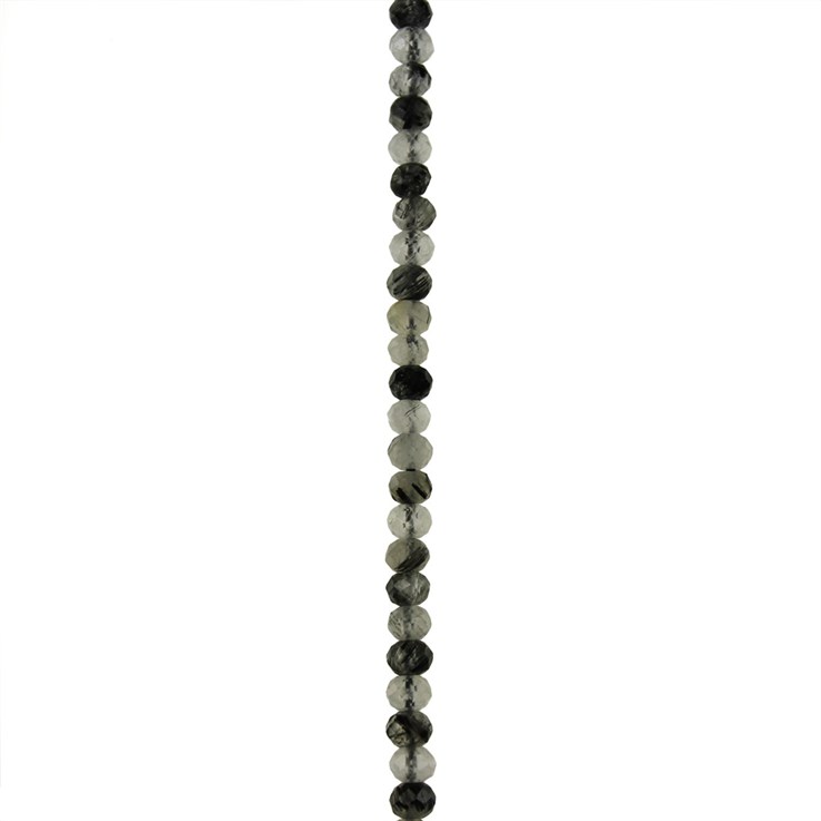 4mm Black Rutile Quartz 'A' Quality Faceted Button 40cm Strand