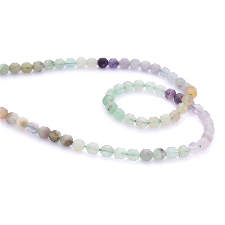 Rainbow Fluorite 6mm Faceted Energy Column Bead 40cm Strand