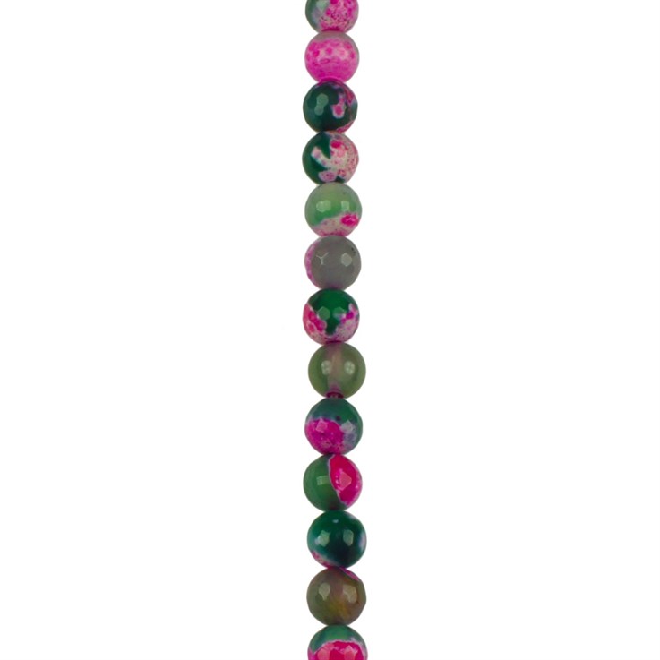 8mm Facet gemstone bead  Fire Agate Fuchsia & Green (Dyed)  40cm strand