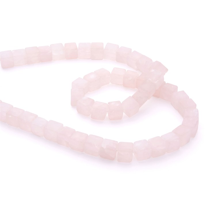 8mm Cube Gemstone Bead Rose Quartz (Matt) 40cm strand (Limited Stocks)